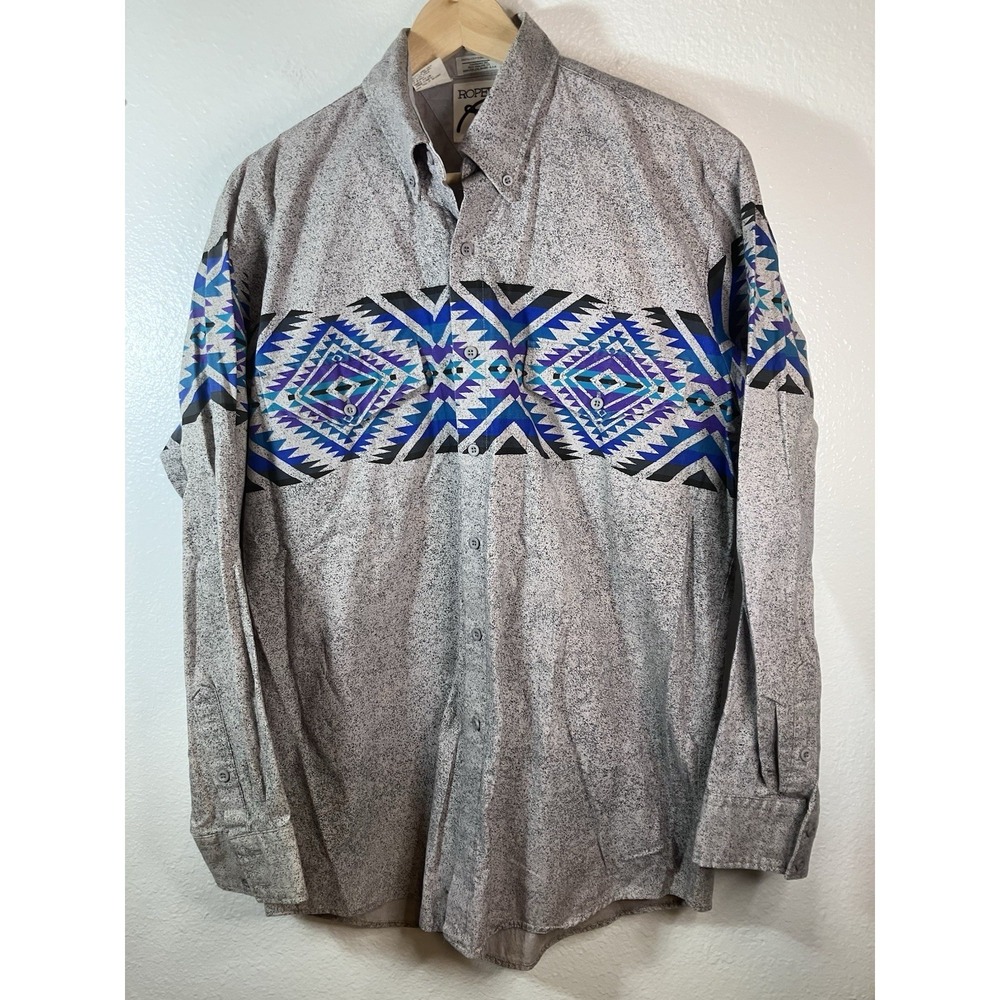 VTG Roper Brushpopper Style Western Shirt Large‎ Aztec Southwestern Button Down